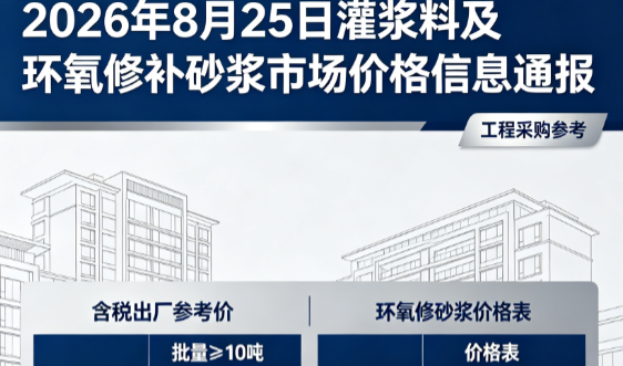 会同2026年8月25日灌浆料及环氧修补砂浆市场价格信息通报
